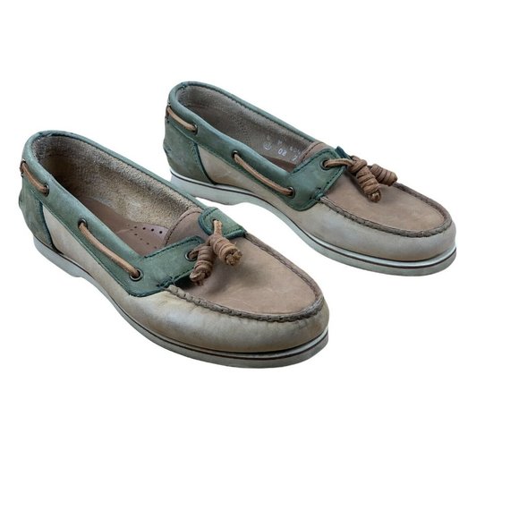 TIMBERLAND Brown AND Green SUEDE TOP-SIDER DECK BOAT SHOES WOMENS Size 8 M FLATS - Picture 7 of 12